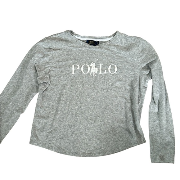 Polo Ralph Lauren Gray Logo Long Sleeve Tee Small Preppy Classic Y2K - Picture 1 of 5
